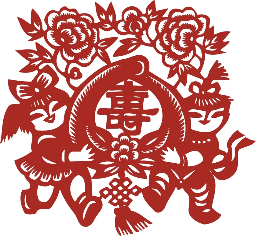 中国风中式传统喜庆民俗人物动物窗花剪纸插画边框AI矢量PNG素材【2571】